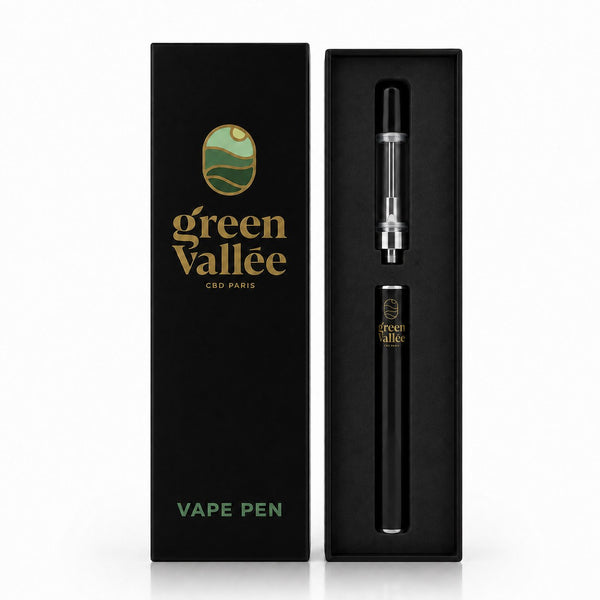Coffret cigarette électronique CBD Green Vallée – vape pen rechargeable et son emballage