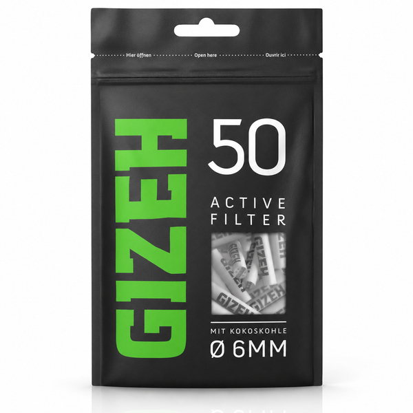 Filtres à charbon actif GIZEH 6 mm, sachet de 50 filtres au charbon de coque de coco