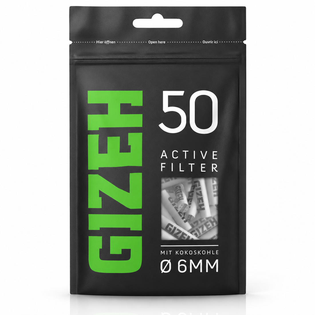 Filtres à charbon actif GIZEH 6 mm, sachet de 50 filtres au charbon de coque de coco